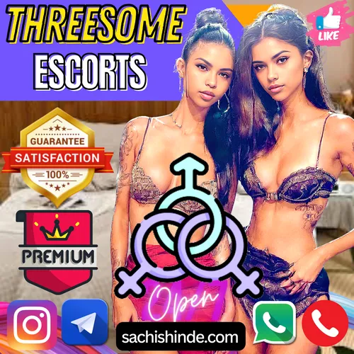 Banner image of Pune Threesome escorts services. Posing in the banner a Threesome Expert two call girls in the background a Luxury hotel. Icon display Threesome icon. Logo displays satisfaction Guarantedd, Premium Services and Open now. Book an Threesome Escorts girl via Call, WhatsApp, Telegram, Instagram or Facebook.